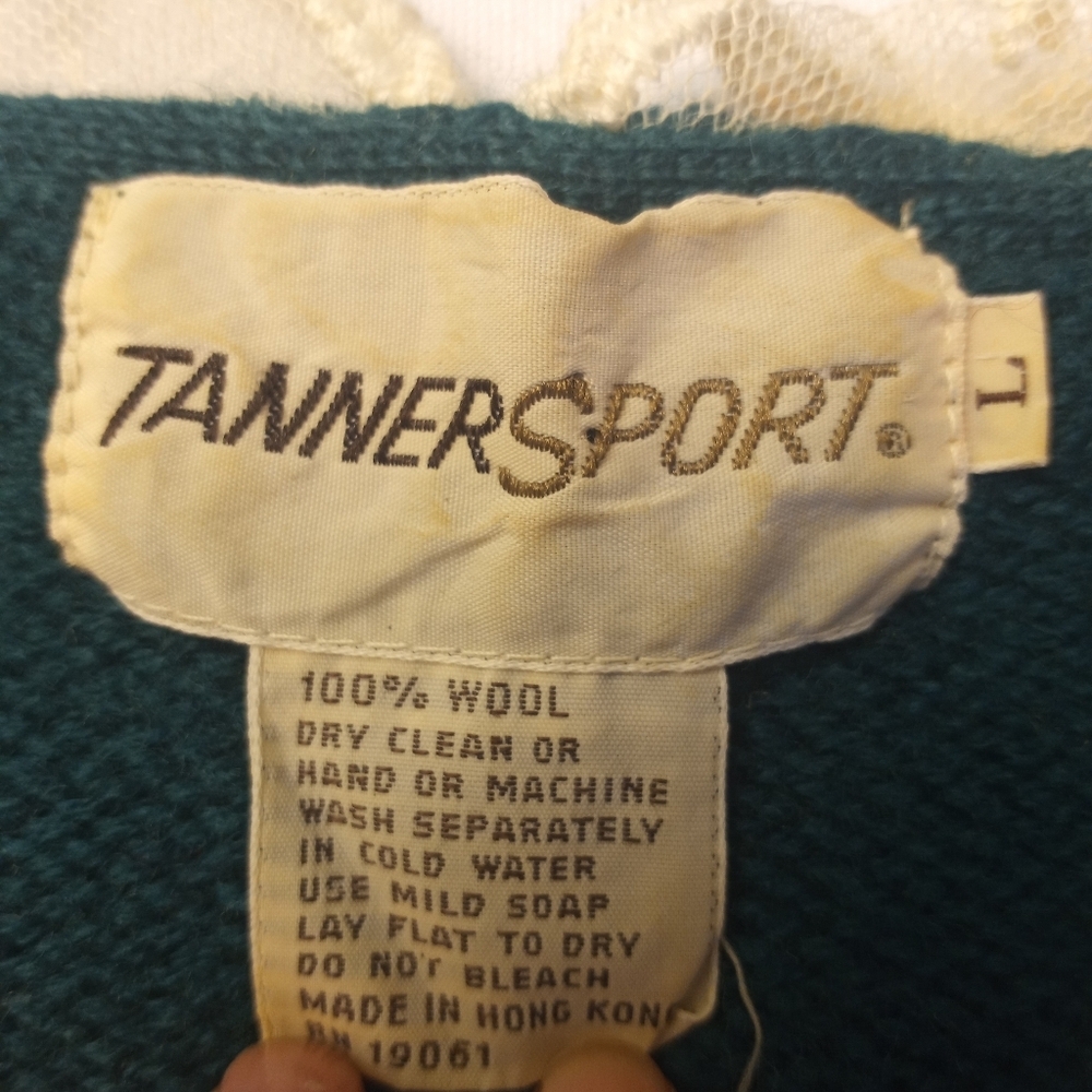 Vintage 70s Tanner Sport Teal Green Wool Lace Collared Feminine Boho Sweater - Picture 6 of 9